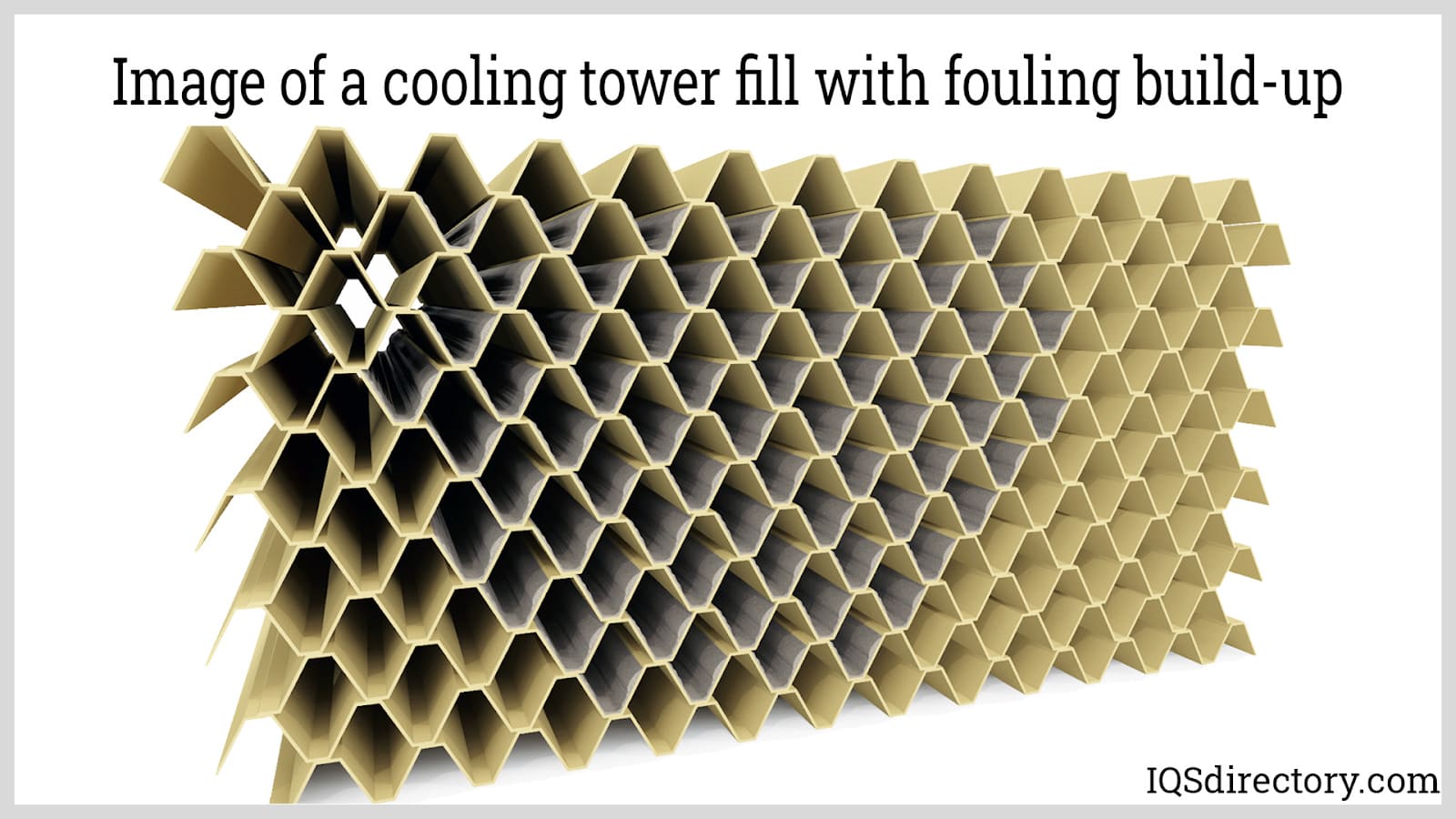 Image of a cooling tower fill with fouling build-up