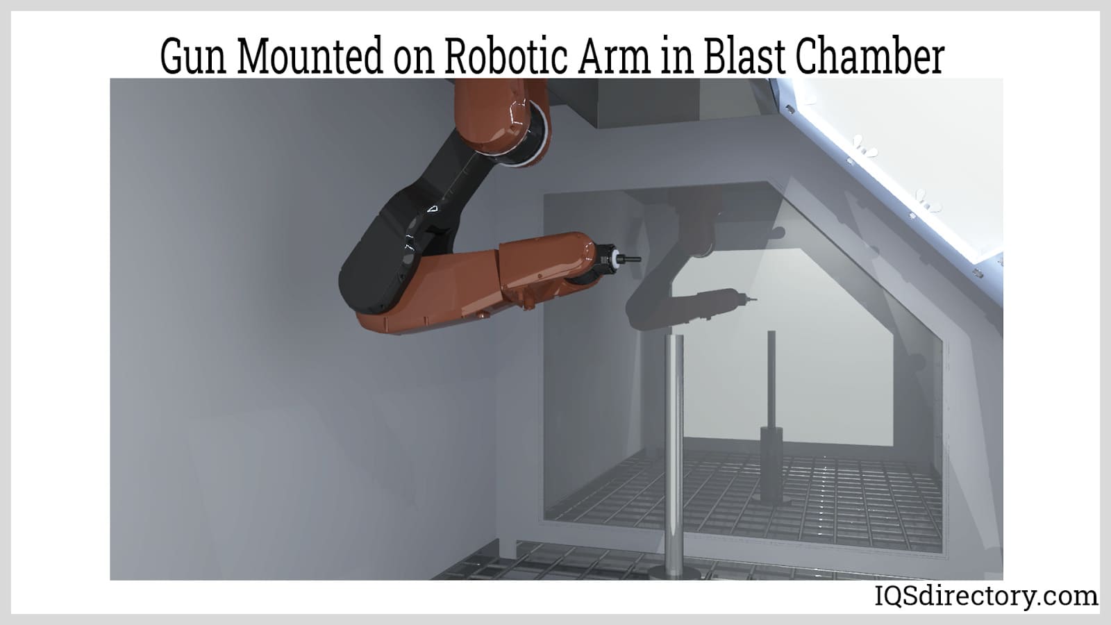Gun Mounted on Robotic Arm in Blast Chamber