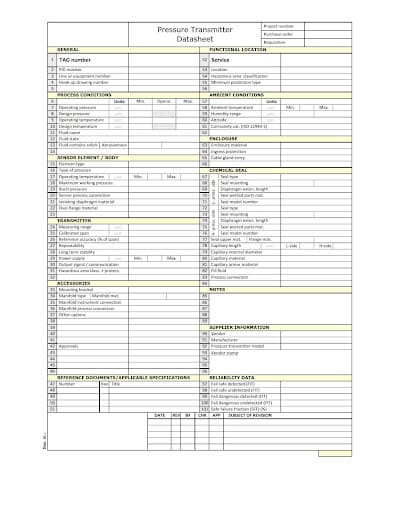 Example of an Engineer’s Data Sheet Example of an Engineer’s Data Sheet